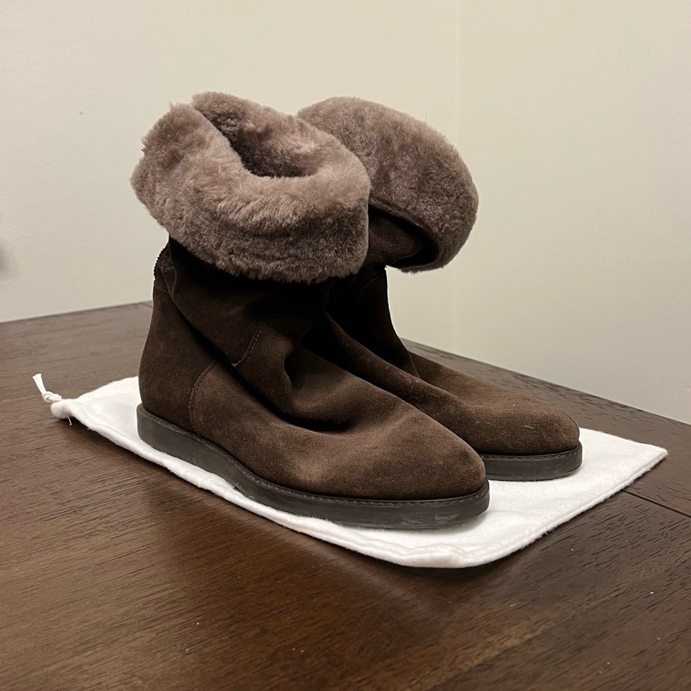 Salvatore Ferragamo Brown Suede Shearling Boots Women’s Size 6